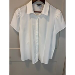 Modern Works Ivory Cream Off-White Button Up Blouse Short Sleeve Collared Size L